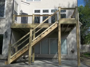 Wood Deck Stairs with gate and aluminum spindles | Prime Fence & Deck Company